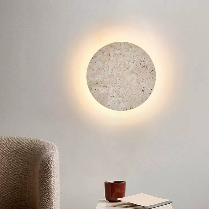 Minimalist Nature Travertine Stone Postmodern Creative Nordic Round Led Wall Lamp for Living room Bedroom Hallway