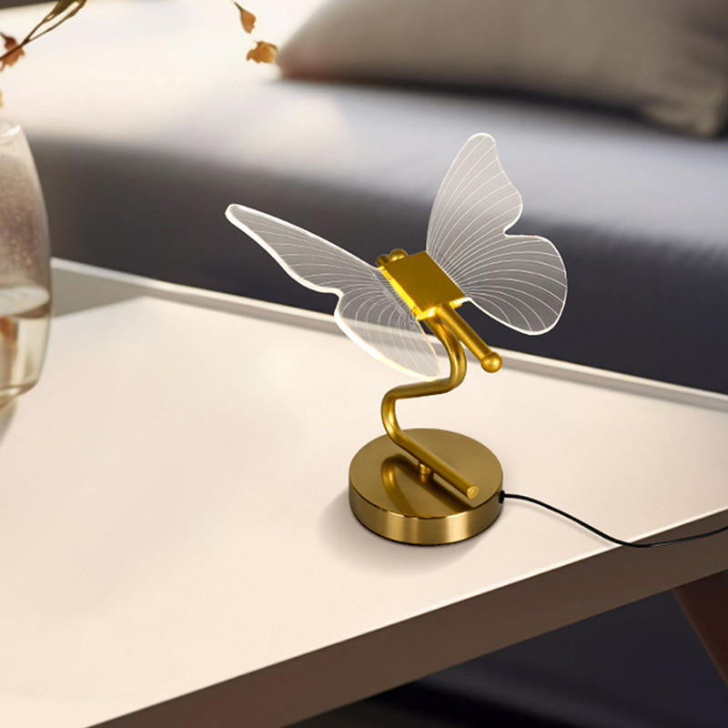 Art Gold Acrylic Living Room Bedroom butterfly Shaped LED Decorative Desk Lamp