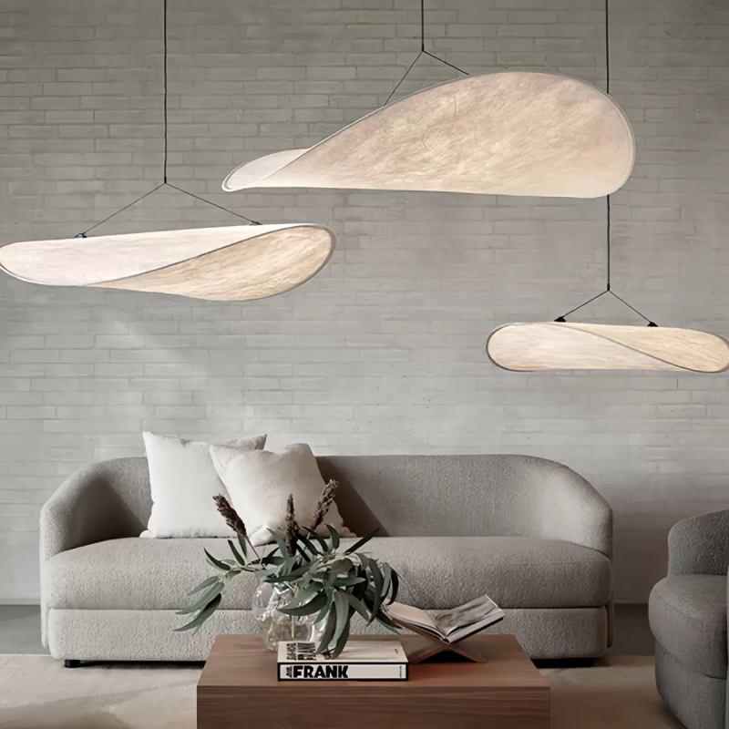 Modern Minimalist Wabi-Sabi Silk Lampshade Living Room Chandelier for Home Shop Decor