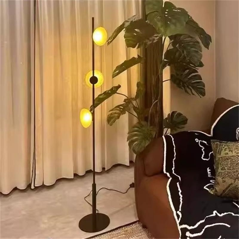 Modern Three Head Floor Lamp Metal Glass Column Design Foot Switch for Home Deco