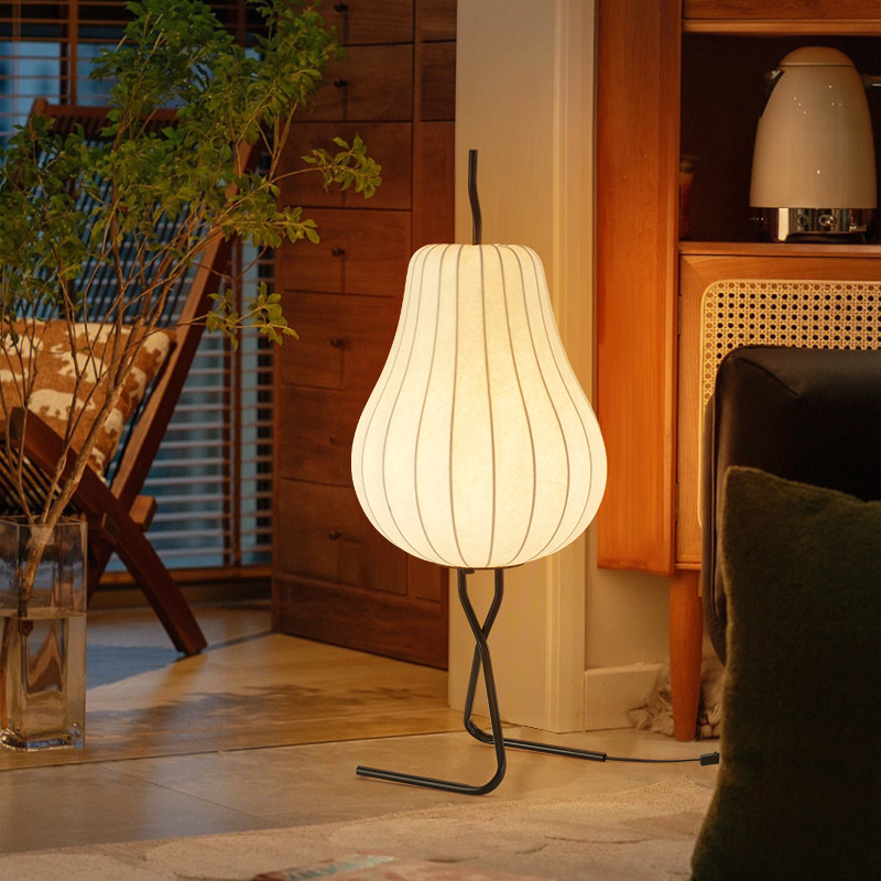 Cute Pear Shaped Silk Metal Floor Lamp Foot Switch Warm White For Home Decor