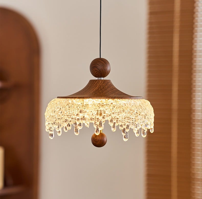 Creative Retro Walnut Waterdrop Pendant light for Living Room Dining Room