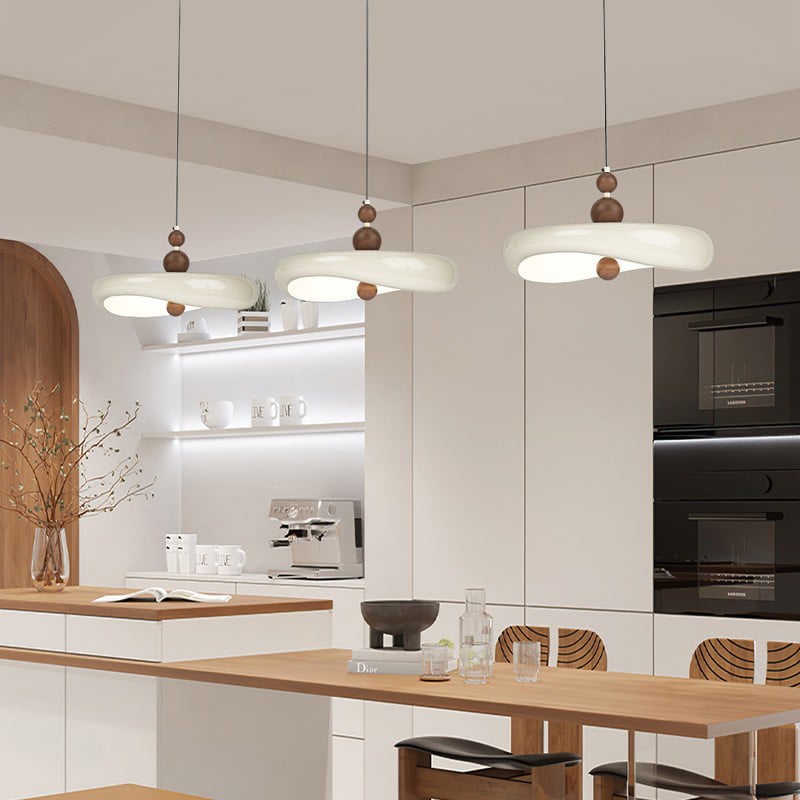French Medieval Cream Style Wood Grain White Wrought Iron Pendant Light for Home