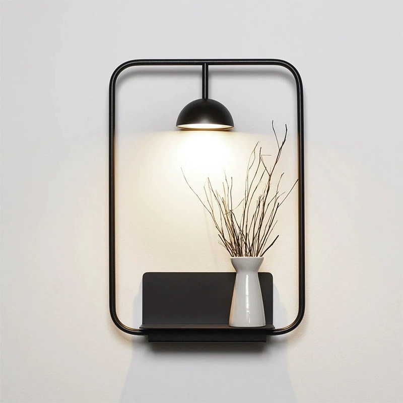 Modern Living Room Decorative Metal Wall Sconce Designer Minimalist Bedside LED Wall Lamp with Shelf
