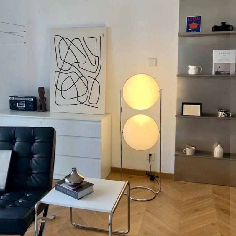 Modern Double Globe LED Floor Lamp Metal Acrylic Foot Switch for Home Decor