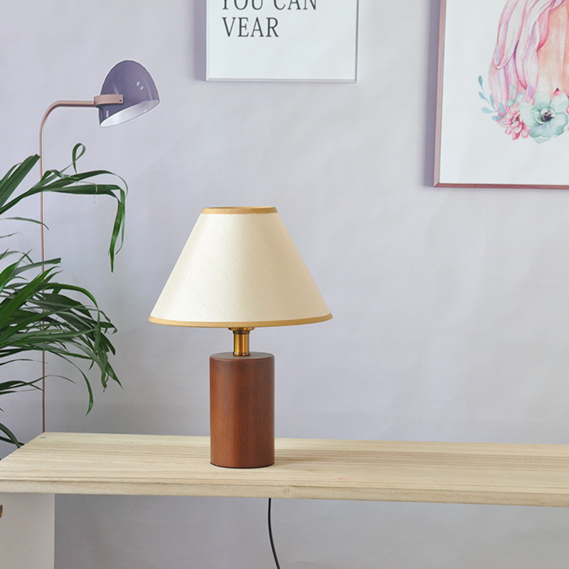 Korean Retro Homestay Ins Bedroom Fabric Solid Wood Decoration Desk Lamp