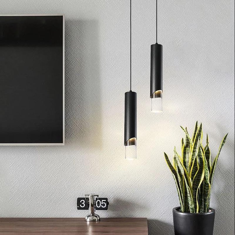 Modern Luxury LED Metal Acrylic Long Cylindrical Pendant Light for Living Room
