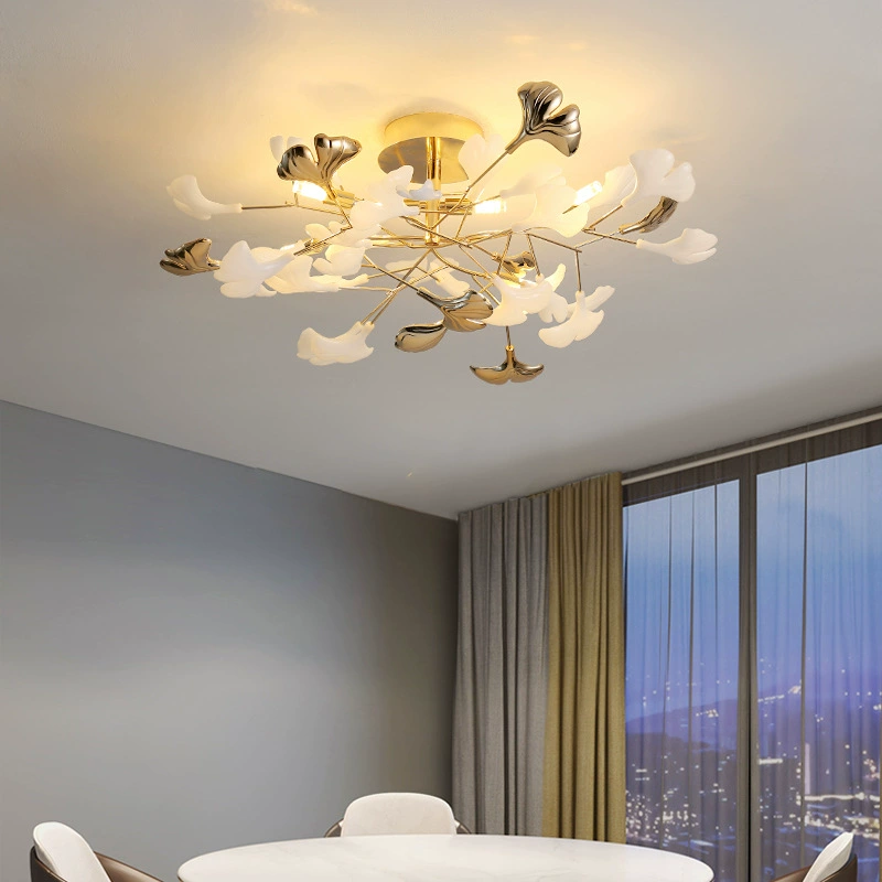 Modern Ginkgo Leaf Design Ceiling Lamp Luxury Ceramic Decorative Living Room Dining Room Ceiling Light for Home Hotel