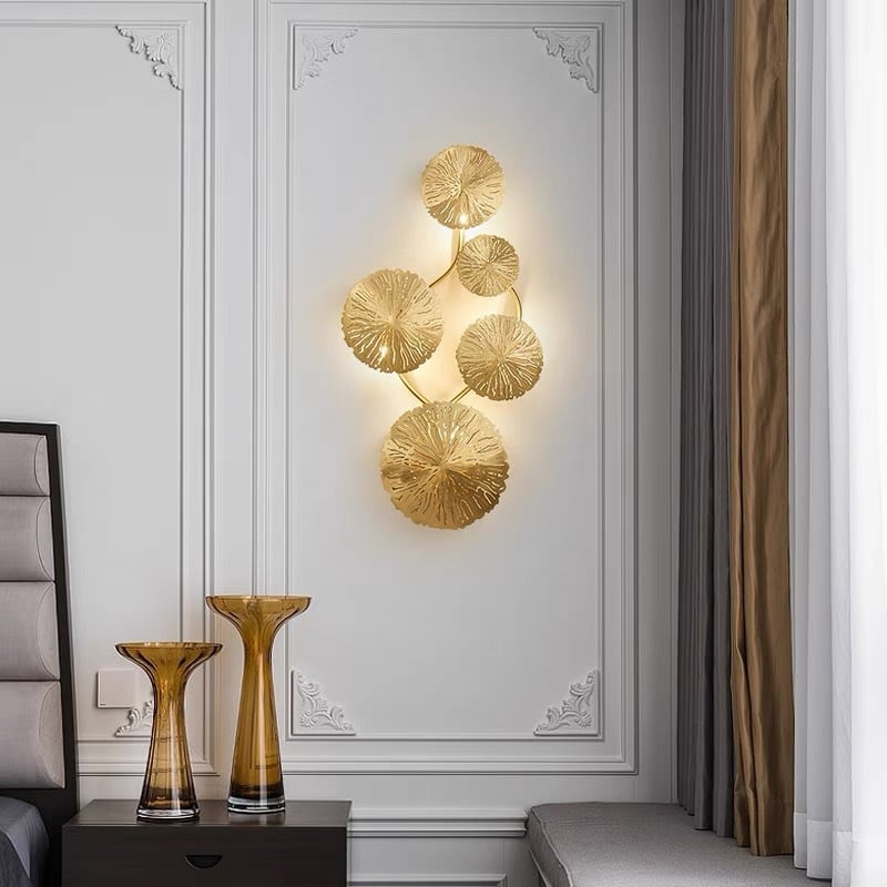 Modern Luxury Lotus Leaf Decorative Wall Lamp Stainless Steel Body Golden LED Light Source