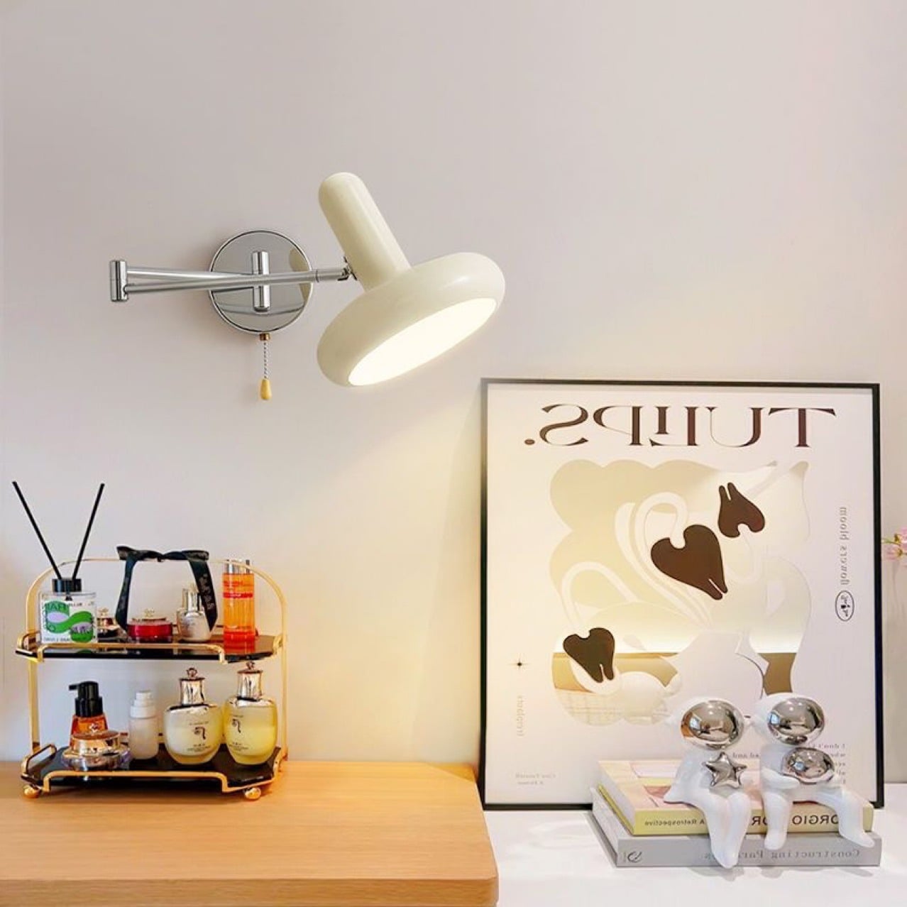 Nordic Modern LED LED Retractable Iron Bedside Wall Light for Long Arm Folding Wall Bedroom