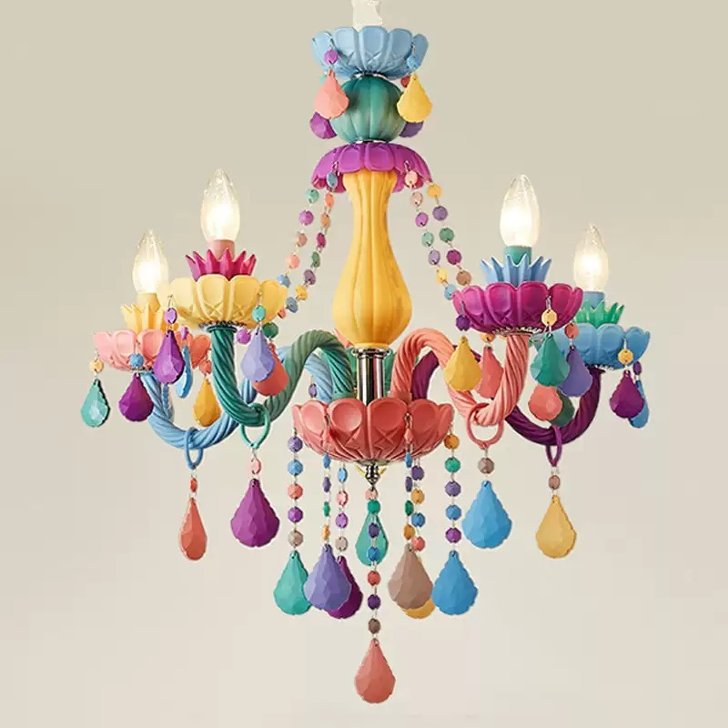 Macaron Chandelier European Children'S Room Bedroom Crystal Lamp Princess Room Light Simple Warm Cafe Dining Room Light