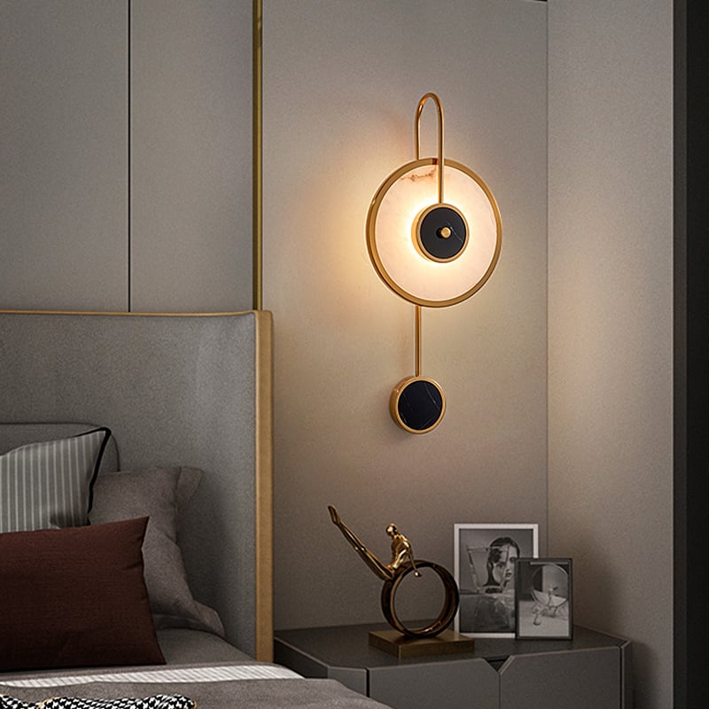 Luxury Iron Natural Stone Wall Sconce with Alabaster and Black Marble Wall Light 