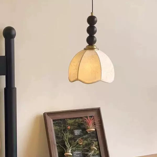 French retro fabric flower pendant light for bedroom headboard
