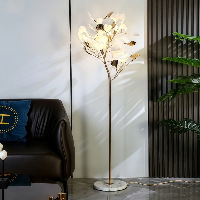 Modern Ginkgo Leaf Design Floor Lamp Luxury Ceramic Decorative Living Room Bedroom Standing Light for Home Hotel