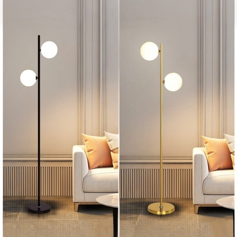 Modern Double Globe Metal Glass Dimmable LED Floor Lamp for Living Room Bedroom Decor