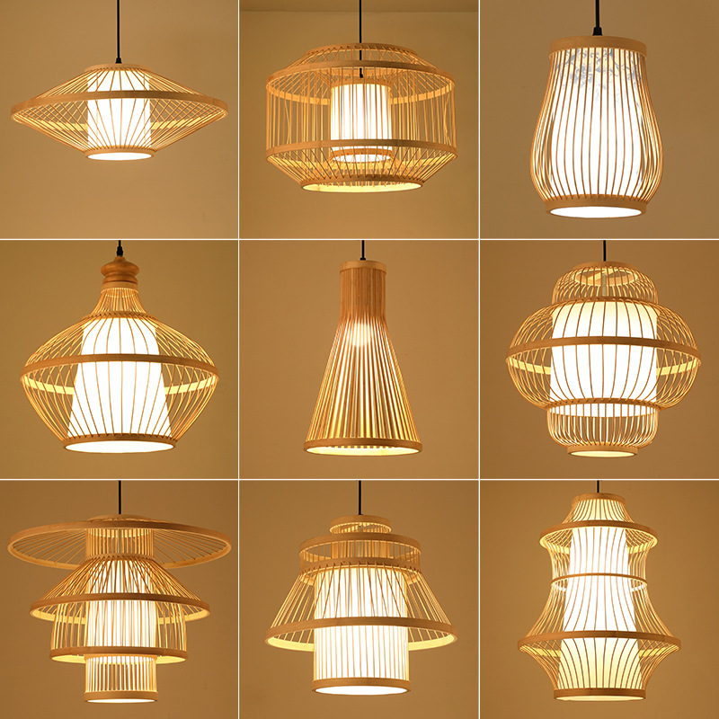 Chinese bamboo art lantern pendant lamp for Zen tea room hot pot restaurant
