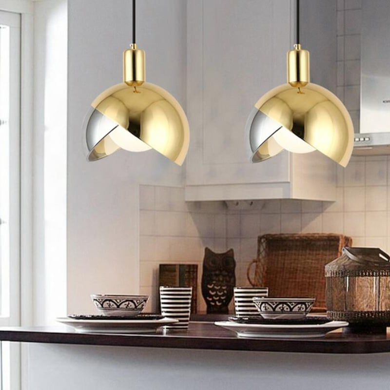 Nordic Glass Metal Semi-circular Single Head Pendant Light for Restaurant