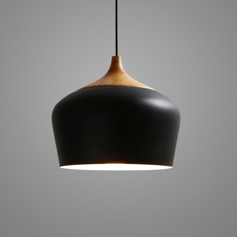 Modern Wood Bead Dinning Room Chandelier Round Black White Aluminum Pendant Light