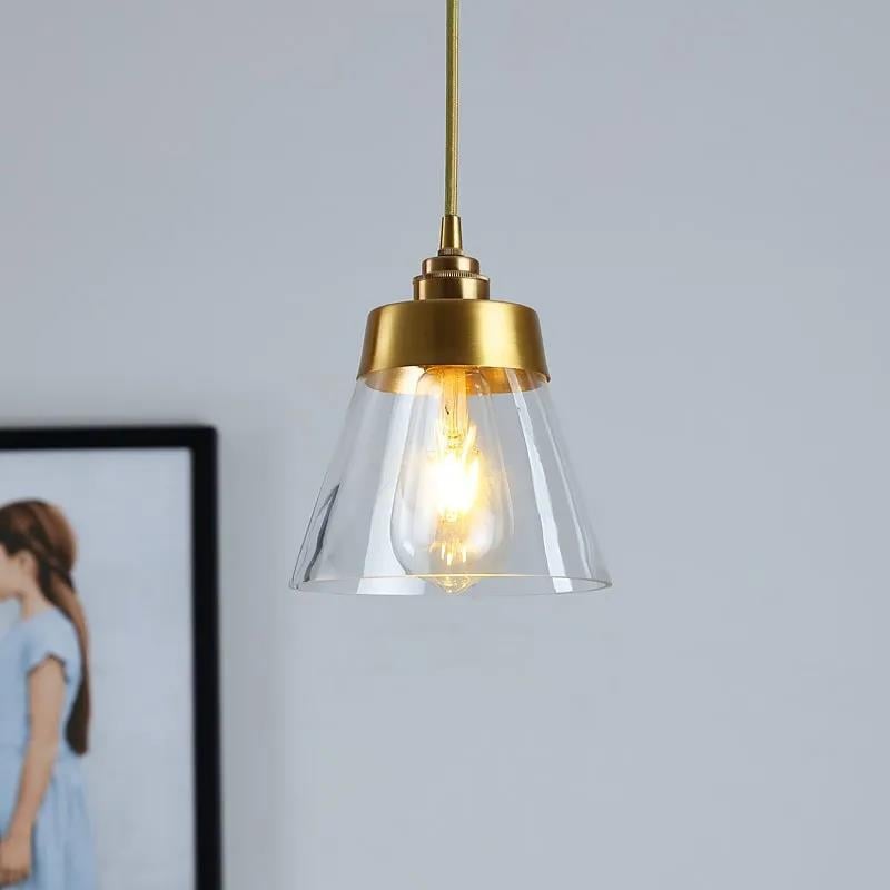 Nordic Restaurant Transparent Glass Full Copper Single Head Small Indoor Pendant