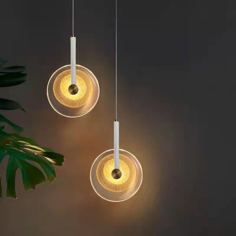 Light Luxury Belt Transparent Glass Circular LED Pendant Light for Dining Room