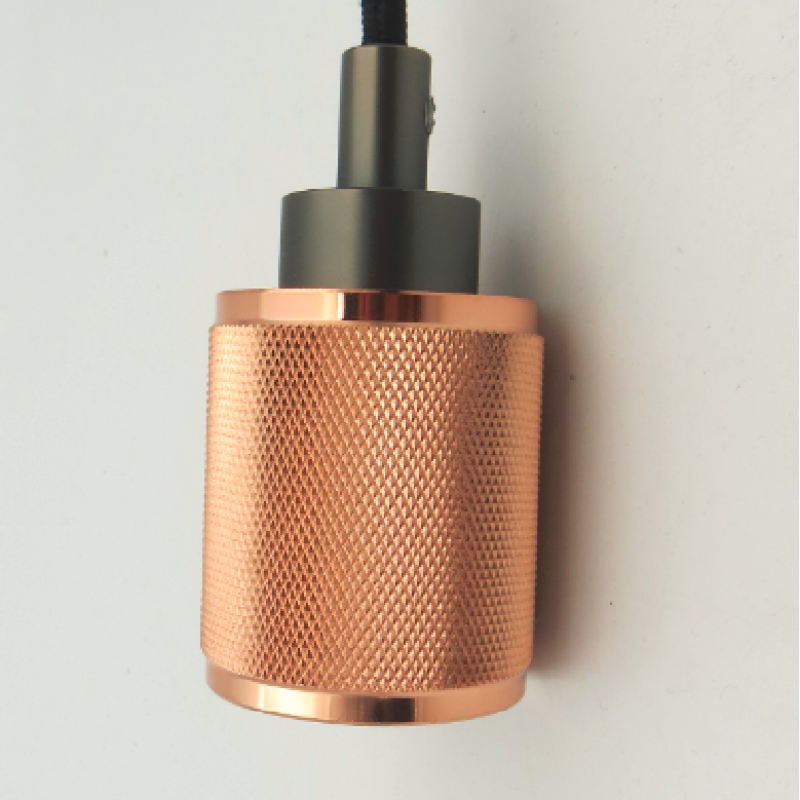 Rose Gold Knurled Aluminum E26/E27 Lamp Holder for Vintage Pendant Lighting