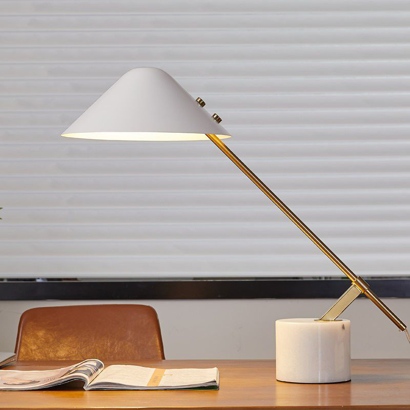 Modern Marble Metal Lampshade Study Desk Eye protection Long Pole Desk Lamp