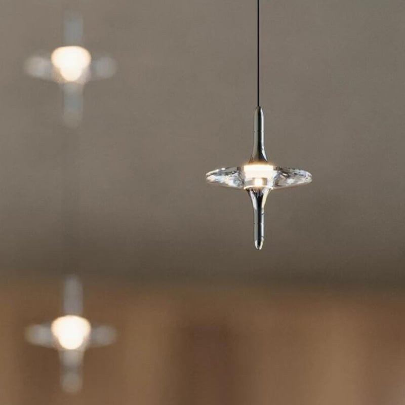 Modern Four-star Transparent Crystal Lampshade Silver Living Room Pendant Light