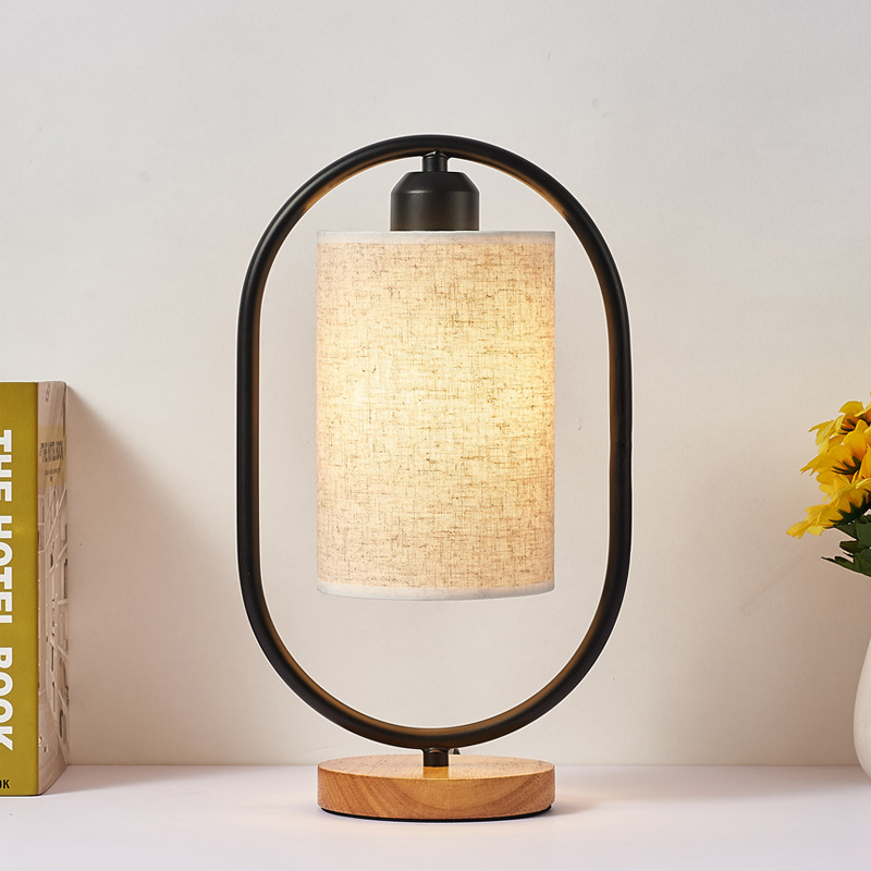 Chinese Zen Ancient Style Calligraphy Fabric Solid Wood Homestay Desk Lamp