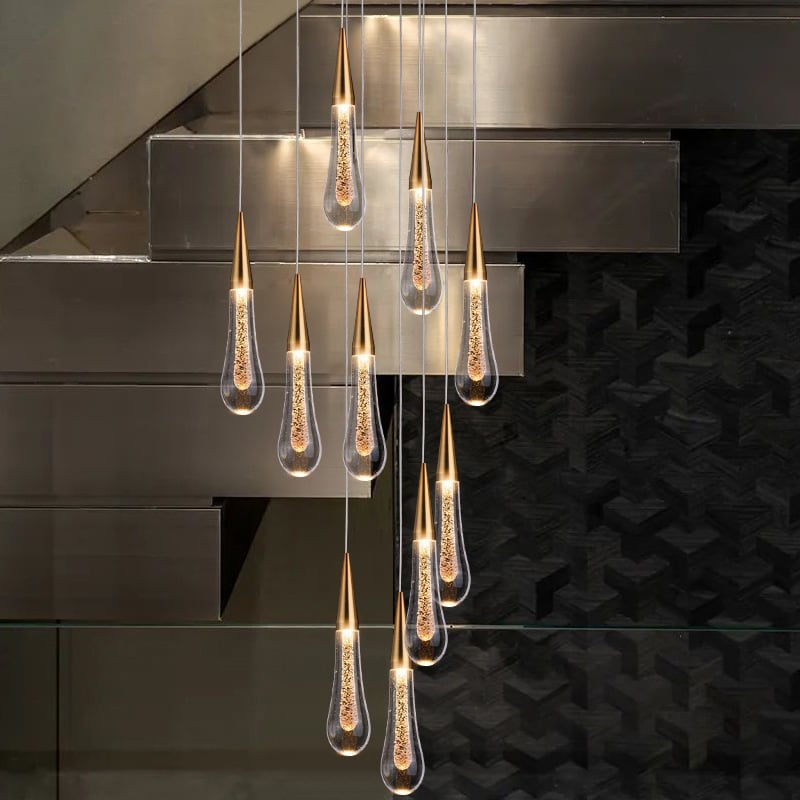 Modern Luxury Droplet Shaped LED Meteor Shower Pendant Light for Villa Stairs