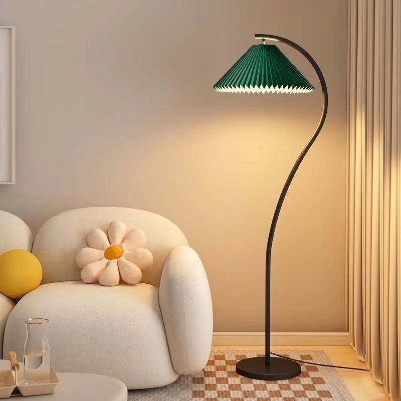 S-Shaped Iron Fabric Pleated LED Floor Lamp for Living Room Bedside Decor
