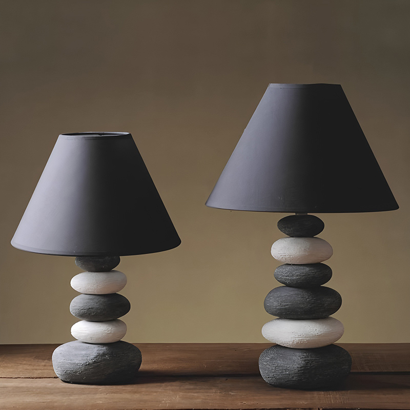 American Wabi Sabi Style Ceramic Warm Fabric Lampshade Table Lamp for Bedroom
