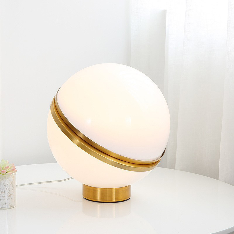 Modern Double Semi Spherical Milky White Glass Metal Desk Lamp for Living Room
