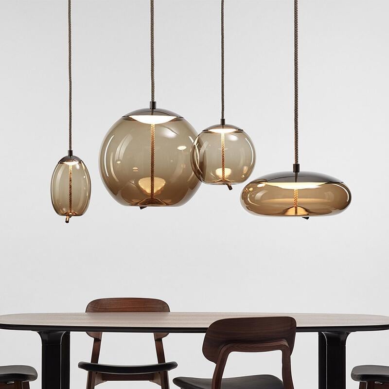 Nowa minimalistyczna lampa wisząca z szkła i konopnej liny do jadalni – kreatywna kombinacja lamp ze szkła w kolorze niebieskim