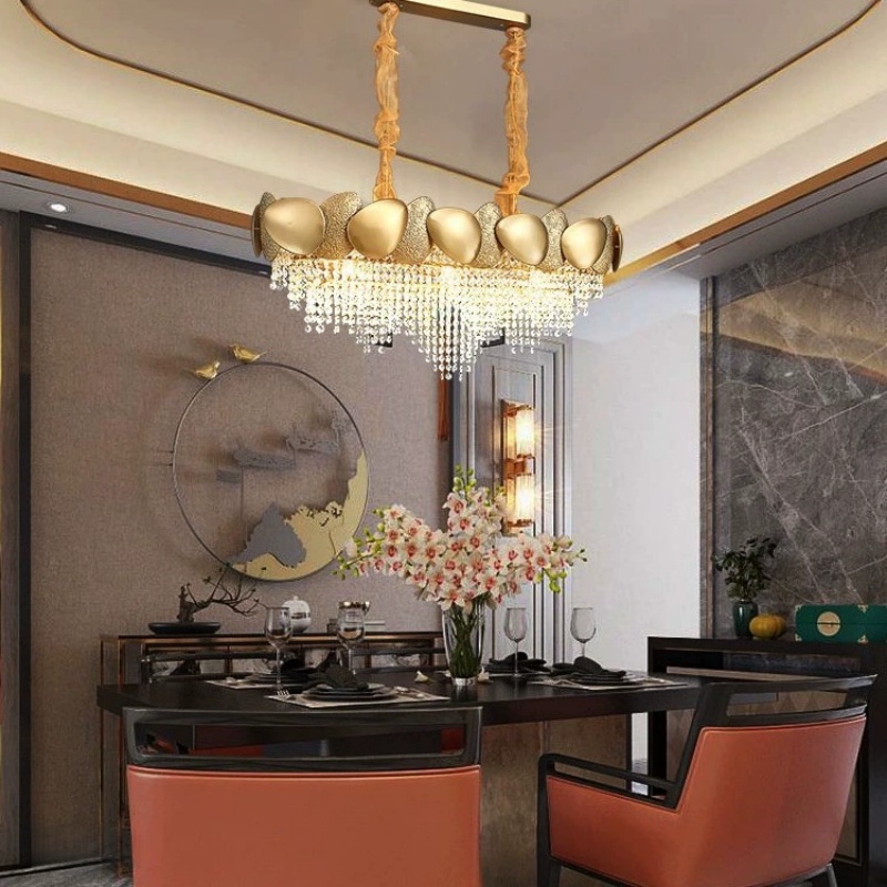 Elegant Golden Crystal Stainless Steel Chandelier Rectangle Shape for High Floor Spaces for Nation Living Room