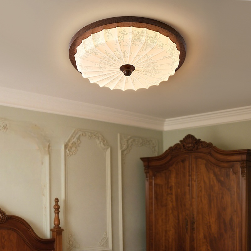 Walnut Wood Fan Shape LED Flush Mount Ceiling Light Tri-Color Dimming