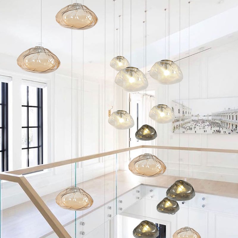 Nordic Cloud Irregular Gray Glass Lampshade LED Hotel Staircase Pendant Light