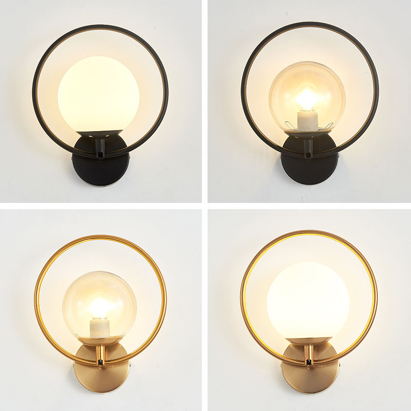 Glass Shade Ball Ring Metal Modern Elegant Interior Decorative Led Wall Sconce Lamp