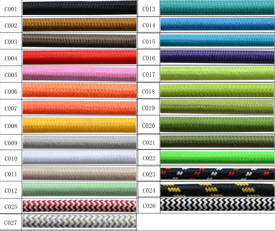 Colorful Round Braided Cloth Covered Copper Cable for Vintage Pendant Lighting