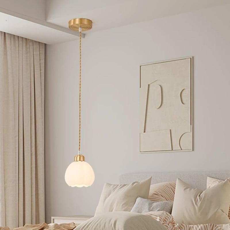 Nordic White Small Glass Flower Cover Dining Room Bedroom Warm Pendant Light