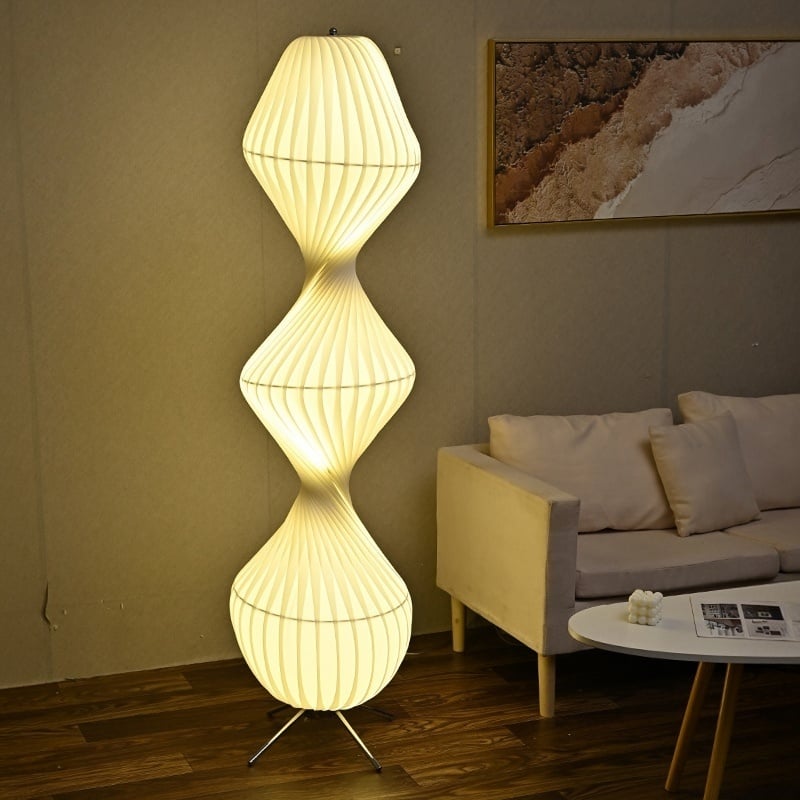 Modern Twisted Hourglass LED Floor Lamp Iron PU Foot Switch for Home Decor