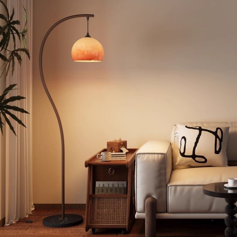 Adjustable Iron Marble Base Arc Floor Lamp With Side Table for Living Room
