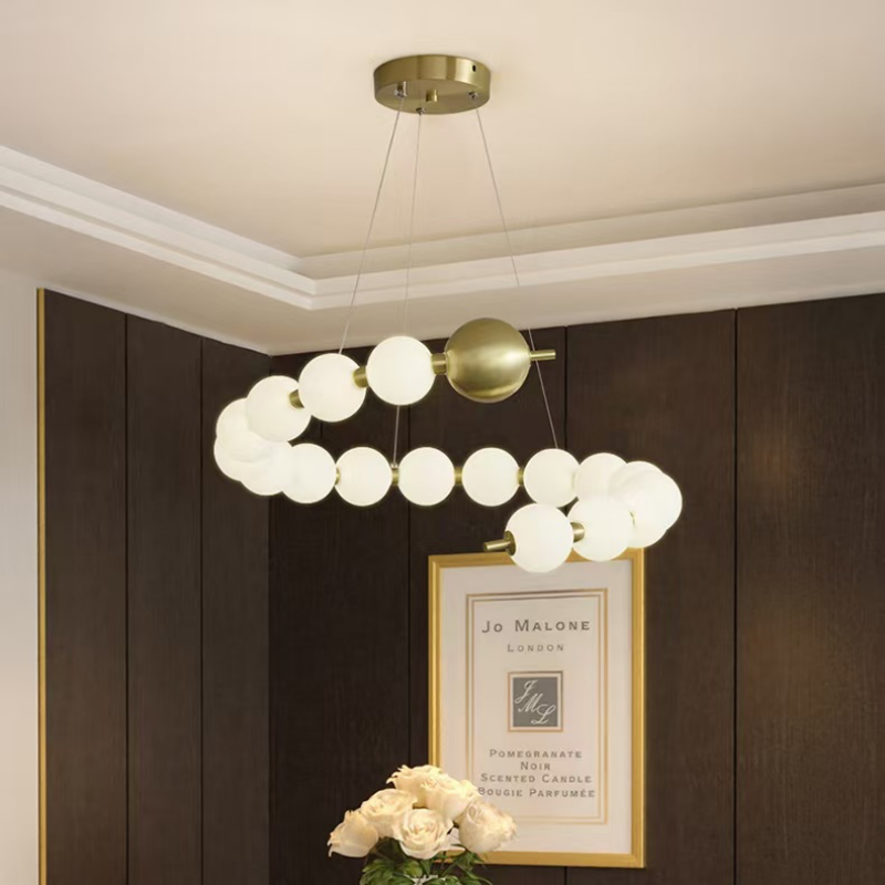 French Milky White S-shape Pearl Necklace Pendant Light for Hotel Restaurant Home Decor