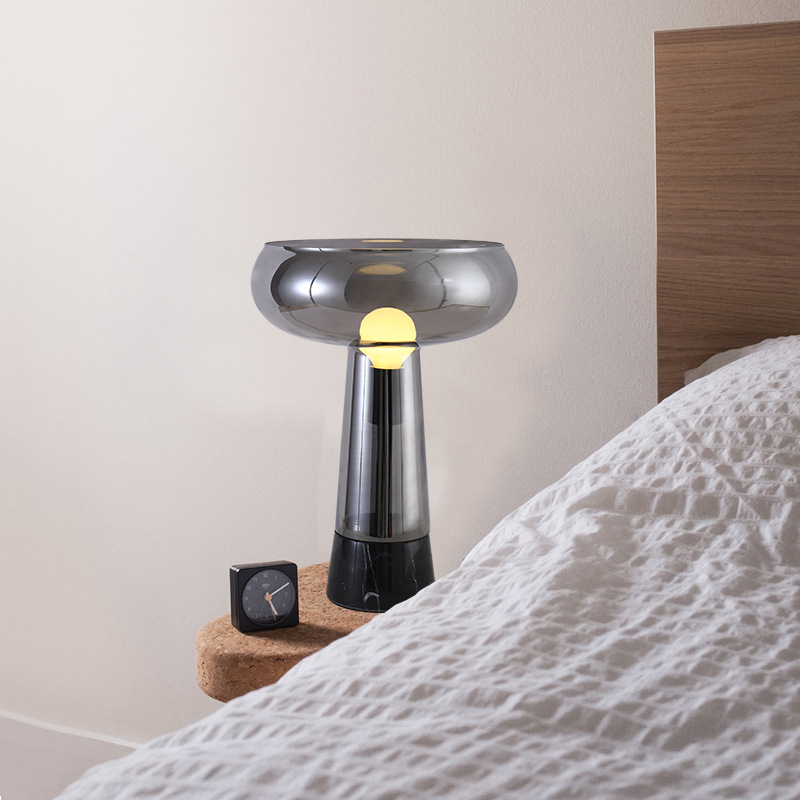 New Modern Art Marble Base LED Bedroom Glass Open Lampshade Decoraive Desk Lamp