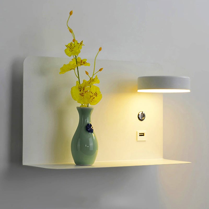 Modern Black and White LED Wall Light with USB Charging Hotel Villa LED Wall Lamp
