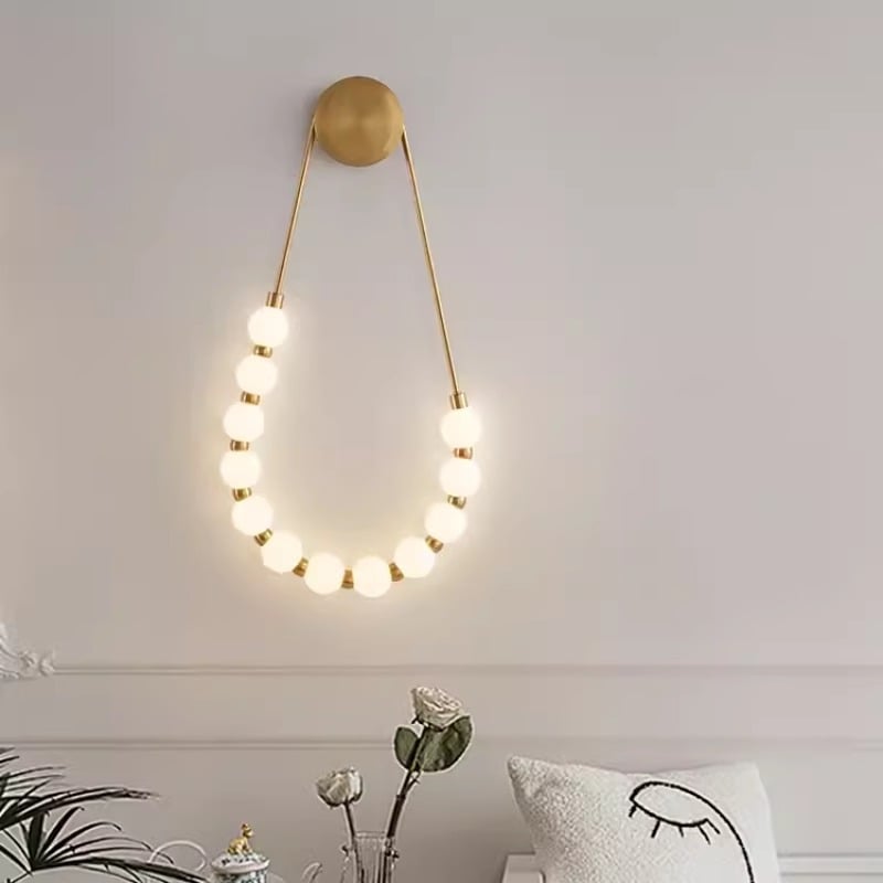 Creative LED Necklace Lighting Gold Black Metal White Acrylic Sconce Wall Lamp 