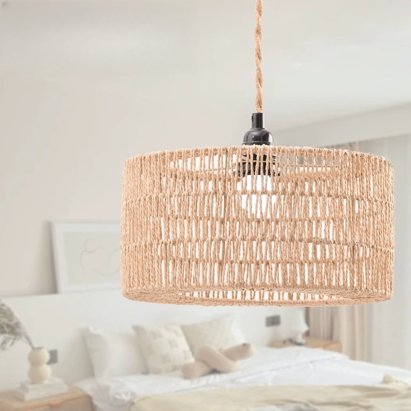 Vintage Handwoven Paper Rope Lampshade for Home Restaurant DIY Accessories
