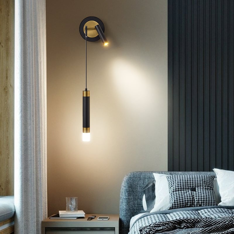 Gold Black Aluminum Indoor LED Reading Wall Light With Rotatable Spotlight