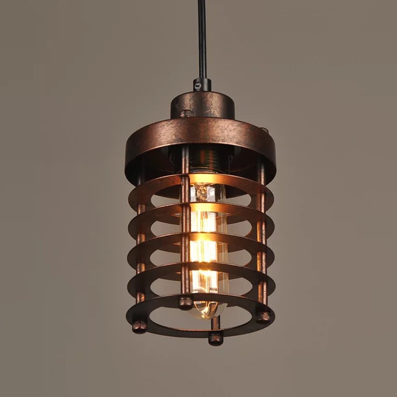 Single Black Iron Pendant Light E26/E27 Base Edison Caged Vintage Hanging Fixture
