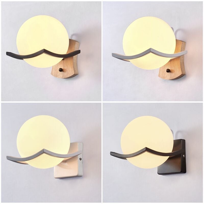Original Wood Style Oak Base Glass Lampshade LED Source Wall Lamps