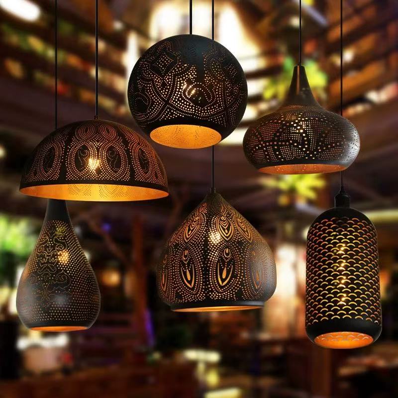 Arabic-Style Vintage Wrought-iron Lampshade for Home Restaurant Openwork Carved Lampshade